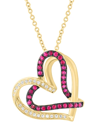 Effy Ruby (1/4 ct. t.w.) & Diamond (1/10 ct. t.w.) Intertwined Heart 18" Pendant Necklace in 14k Gold