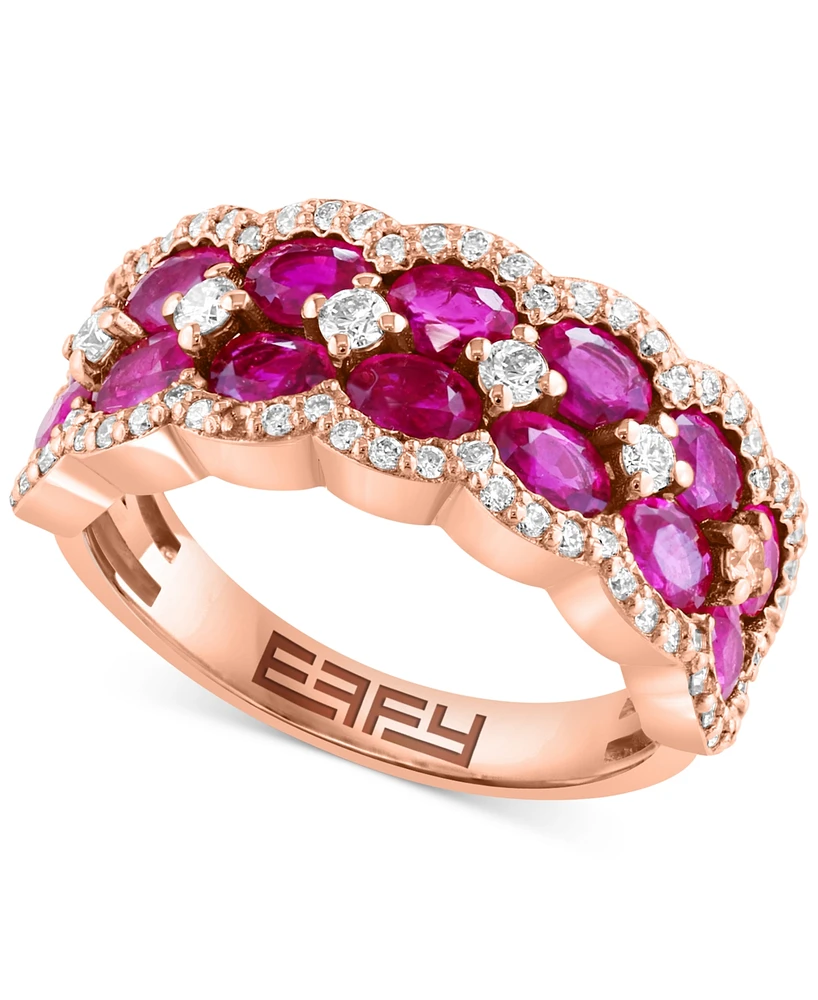 Effy Ruby (3-1/3 ct. t.w.) & Diamond (1/2 ct. t.w.) Multirow Statement Ring in 14k Rose Gold