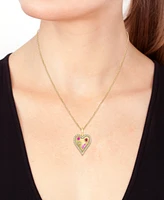 Effy Pink Sapphire (1/8 ct. t.w.), Ruby Accent, & Diamond (1/6 ct. t.w.) Heart Halo 18" Pendant Necklace in 14k Gold