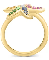 Effy Collection Diamond (1/20 ct. t.w.) & Multi Precious Stone (5/8 ct. t.w.) Starfish Ring in 14k Gold