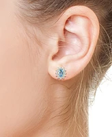 Effy Collection Diamond (5/8 ct. t.w.) & Aquamarine (1 ct. t.w.) Oval Halo Stud Earrings in 14k Gold