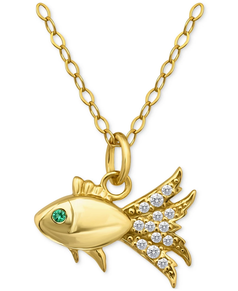 Giani Bernini Lab-Created Green Quartz & Cubic Zirconia Fish Pendant Necklace 18k Gold Over Sterling Silver, 16" + 2" extender, Exclusively at Macy