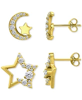 Giani Bernini Cubic Zirconia Half Moon & Star 2-Pc. Set Stud Earrings (1-3/8 ct. t.w.) 18k Gold over Sterling Silver, Exclusively at Macy's