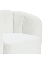 LuxenHome Modern Upholstered Ivory Boucle Swivel Barrel Accent Chair