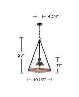 Dana 19 1/2" Farmhouse Rustic Pendant Chandelier Ceiling Light Fixture Dining Room Over Table Kitchen Island Foyer Hanging Round 4-Light Black Wood Fi
