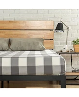 Slickblue Metal Platform Bed Frame with Wood Slats and Headboard