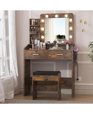 gaomon Vanity Desk with Mirror and Lights, Makeup Vanity with Power Outlet