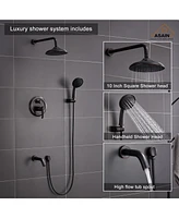 Casainc Wall Mount 3 Funtions Rainfall Shower System with Setting Handheld, Bath Spout, Rough-In Valve and Diverter