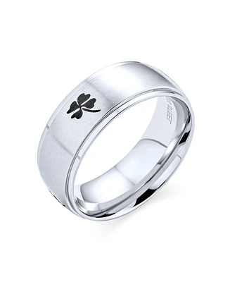 Bling Jewelry Mens Stainless Steel Celtic Irish Shamrock Band Ring Matte Silver Tone