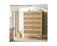 gaomon Rattan 5 Drawer Dresser for Bedroom, Tall Dresser with Deep Drawers, Large Chest of Drawers for Closet with Wide Top