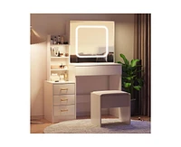 gaomon Vanity Desk with Sliding Mirror and Led Lights, Vanity Table with Power Outlet, Bedroom Makeup Table with 4 Drawers