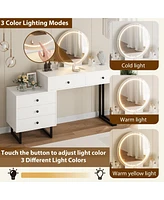 gaomon Vanity Desk with Mirror and Lights, Small Makeup Vanity with 5 Drawers for Bedroom