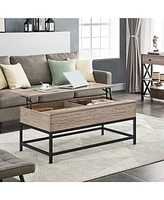 Slickblue Modern Metal Wood Lift-Top Coffee Table Sofa Laptop Desk