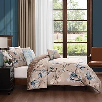 Bebejan Blue Blossom Bedding 200 Thread Count 100% Cotton Sateen 5 Piece Queen Size Reversible Comforter Set