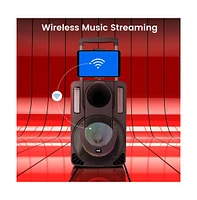 Pyle 15" Bluetooth Portable Pa Speaker with Rechargeable Battery, Two Wireless Microphones, Wired Microphone, Tablet Stand, Flashing Party Lights, Usb