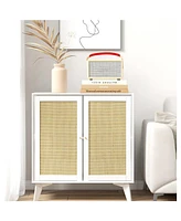 Slickblue Modern Mid-Century Rattan Sideboard Buffet Dining Storage Cabinet for Stylish Organization