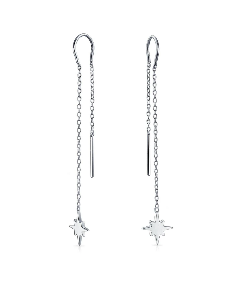 Bling Jewelry Minimalist Celestial Dangle Earrings North Star Threader in Sterling Silver