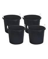 Homz Plastic 17 Gallon Utility Storage Bucket Tub w/ Rope Handle, 4 Pack