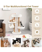 Gymax 34'' Tall Wooden Cat Tree Solid Wood Cat Tower with Jute Scratching Posts