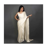 One Minute Saree Tia Cream Monochrome Satin Ready to Wear Sari