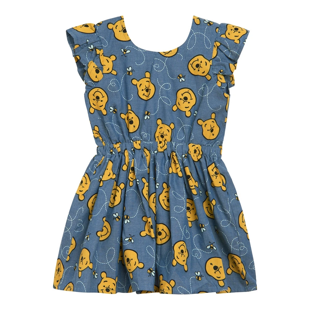 Winnie the Pooh Toddler Girls Disney Minnie Mouse Mickey Daisy Lilo & Stitch Princess Belle Ariel Chambray Skater Dress to