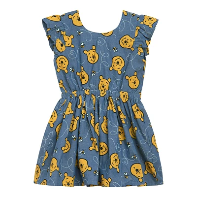 Winnie the Pooh Toddler Girls Disney Minnie Mouse Mickey Daisy Lilo & Stitch Princess Belle Ariel Chambray Skater Dress