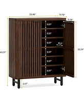 Tribesigns 6-Tier Bathroom Floor Cabinet with 2 Louvered Doors, Large Wooden Bathroom Storage Cabinet with Adjustable Shelves, Freestanding Sideboard