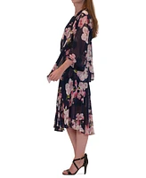 Robbie Bee Plus Floral Print Open-Front Chiffon Jacket Dress