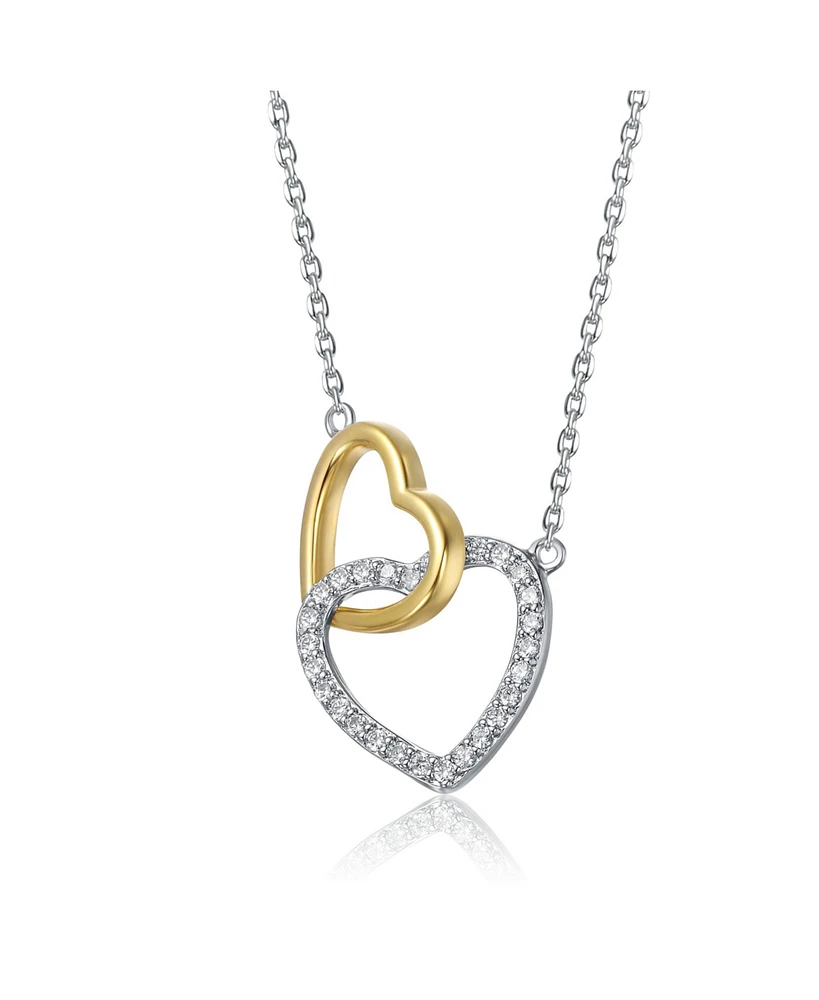 GiGiGirl Sterling Silver Two-Tone Double Heart Pendant with Clear Cubic Zirconia