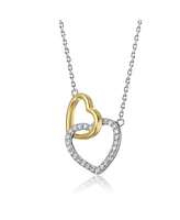 GiGiGirl Sterling Silver Two-Tone Double Heart Pendant with Clear Cubic Zirconia