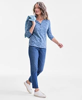 Style & Co Women's Printed 3/4-Sleeve Henley Top, Exclusively at Macy's