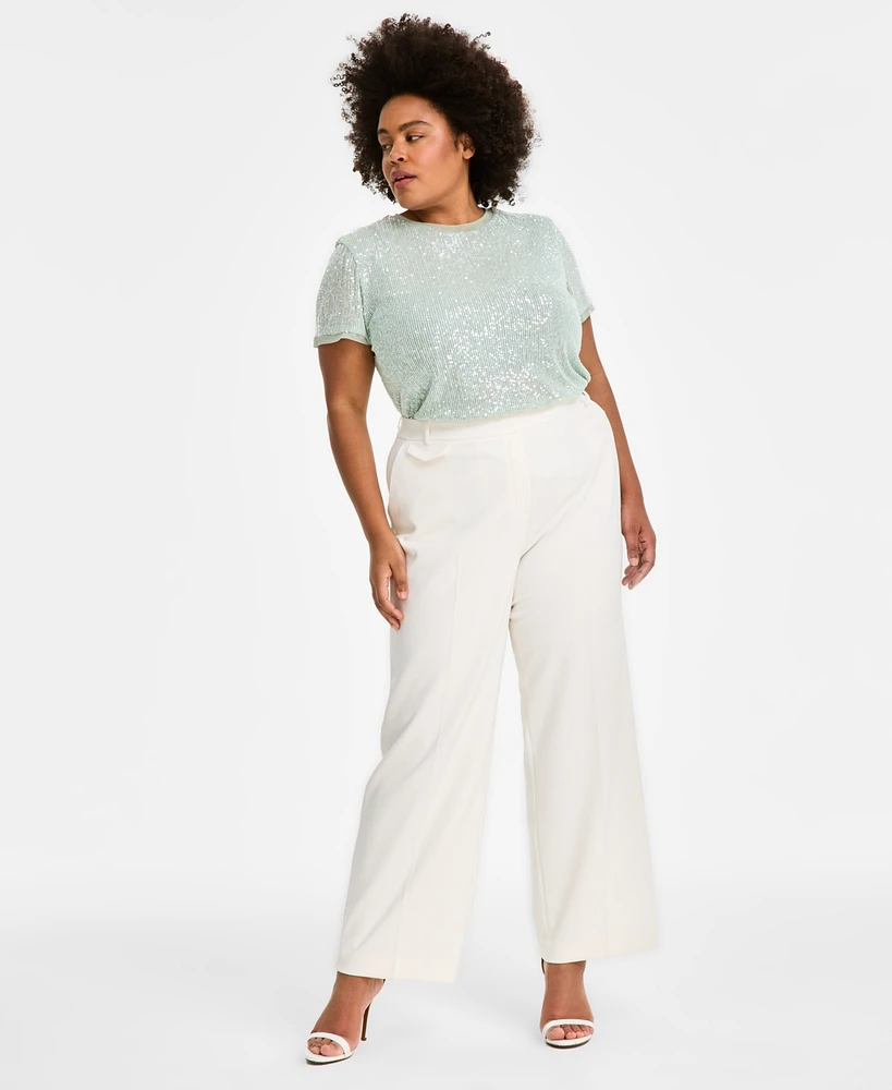 Anne Klein Plus Pull-On Wide-Leg Tailored Pants