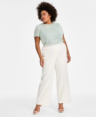 Anne Klein Plus Pull-On Wide-Leg Tailored Pants