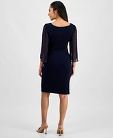 Connected Petite Chain-Detail Sheer-Sleeve Sheath Dress