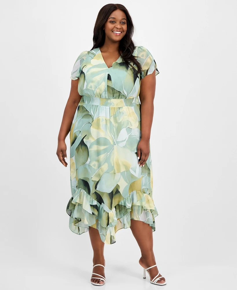 Anne Klein Plus Printed Chiffon Fit & Flare Dress