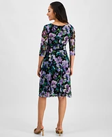 Connected Petite Printed Mesh 3/4-Sleeve Sheath Dress