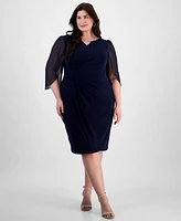 Connected Plus Sheer-Sleeve Chain-Detail Sheath Dress