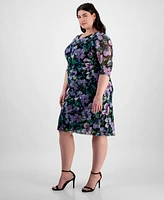 Connected Plus Printed Mesh 3/4-Sleeve Sheath Dress