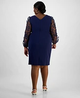 Connected Plus Size Floral-Applique Sheath Dress