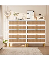 gaomon Rattan 5 Drawer Dresser for Bedroom, Tall Dresser with Deep Drawers