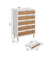 gaomon Rattan 5 Drawer Dresser for Bedroom, Tall Dresser with Deep Drawers