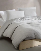 Calvin Klein Washed Texture Solid Cotton Jacquard 3 Piece Duvet Cover Set