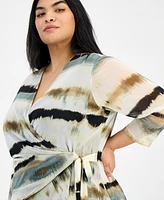 Anne Klein Plus Size 3/4-Sleeve Printed Mesh Top