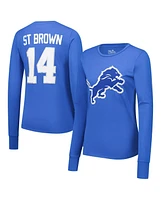 Majestic Women's Threads Amon-Ra St. Brown Blue Detroit Lions Player Name Number Long Sleeve T-Shirt