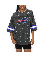 Gameday Couture Women's Anthracite Buffalo Bills Kickoff Time Allover Rhinestone Sports Stripe Jersey V-Neck T-Shirt