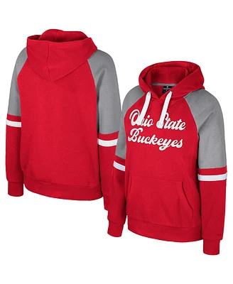 Colosseum Women's Scarlet Ohio State Buckeyes Oversized Colorblock Pullover Hoodie