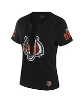 Wear by Erin Andrews x Gracie Hunt Women's Black Cincinnati Bengals Draft Me Lace-Up T-Shirt