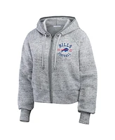 Wear by Erin Andrews Women's Heather Gray Buffalo Bills Speckled Fleece Cropped Full-Zip Hoodie