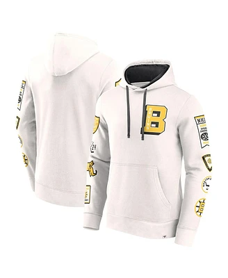 Fanatics Men's White/Black Boston Bruins Vintage Letterman Pullover Hoodie