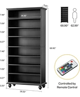 Tribesigns 2 Set 9-Tier Tall Bookcase with Led Lighting, 69" Modern Freestanding Bookshelf Solid Wood Legs, Wooden Open Display Shelf Organizer f